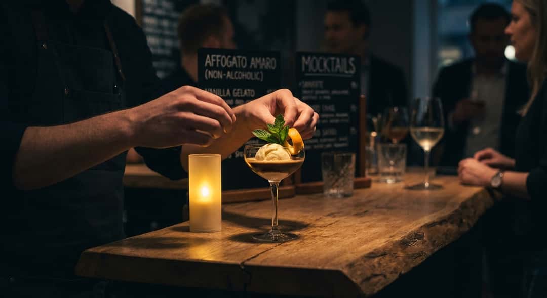 Affogato i glasset – is, espresso og amaro