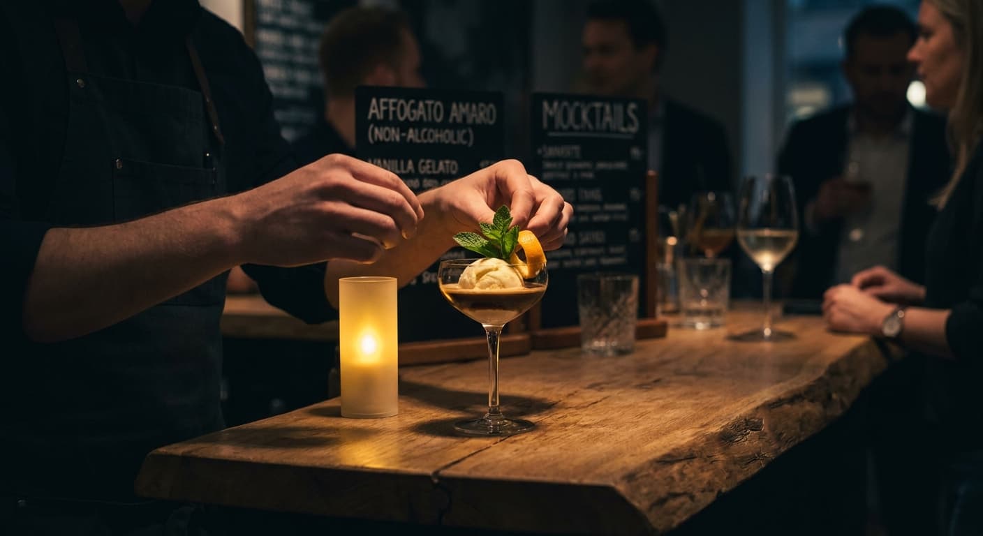 Affogato i glasset – is, espresso og amaro
