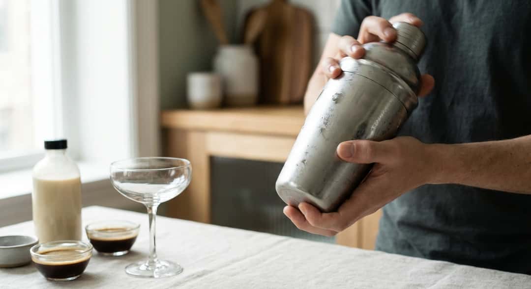 Elegant Espresso Martini med tjockt skumlager toppat med tre kaffebönor, (Baileys Original Irish Cream)