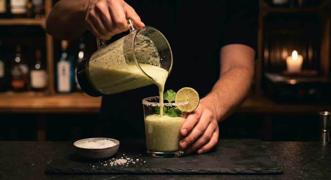 Salt lime lassi in low tumbler glasses with a salt-rimmed edge, coriander leaves and a lime slice, grill in the background